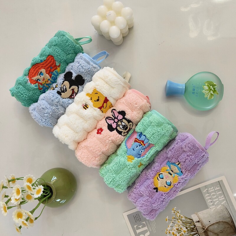 Thickened Cartoon Minnie Embroidered Coral Velvet Square Towel Baby Kidsren's Household Towel Baby Face Bath Handkerchief Towel