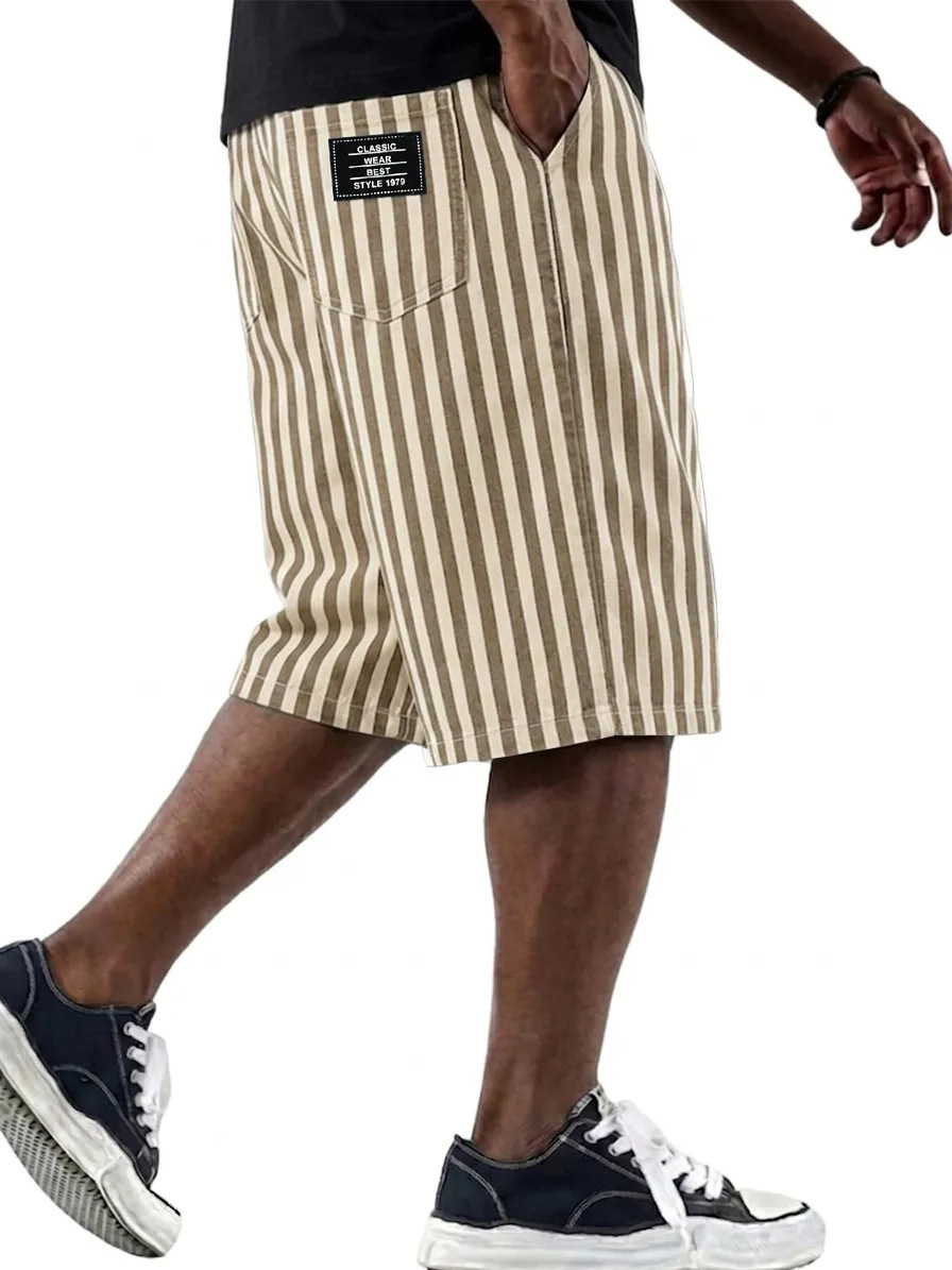 Men's Clothing Men's Fashionable Versatile Striped Casual Shorts Loose Multi Pocket For Formal & Casual Solid Color_viptrois.com