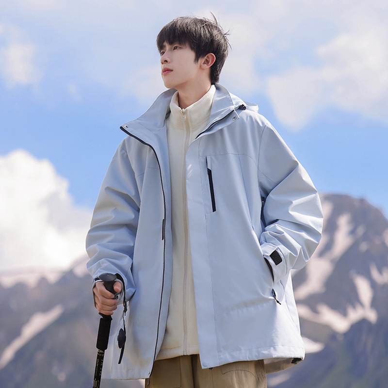 NASA山系户外徒步三合一冲锋衣男士秋冬季新款宽松休闲连帽登山服|undefined