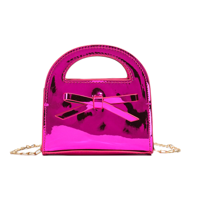 Bolsa de cadena de laca de moda brillante, dulce y lindo, bolso de arco para niñas, bolso para niños de color sólido