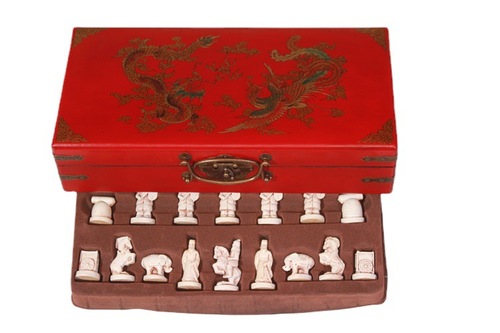 Cross-border hot selling antique Chinese chess PU leather chessboard Xi'an terracotta warriors and horses chess pieces character style parent-child gifts