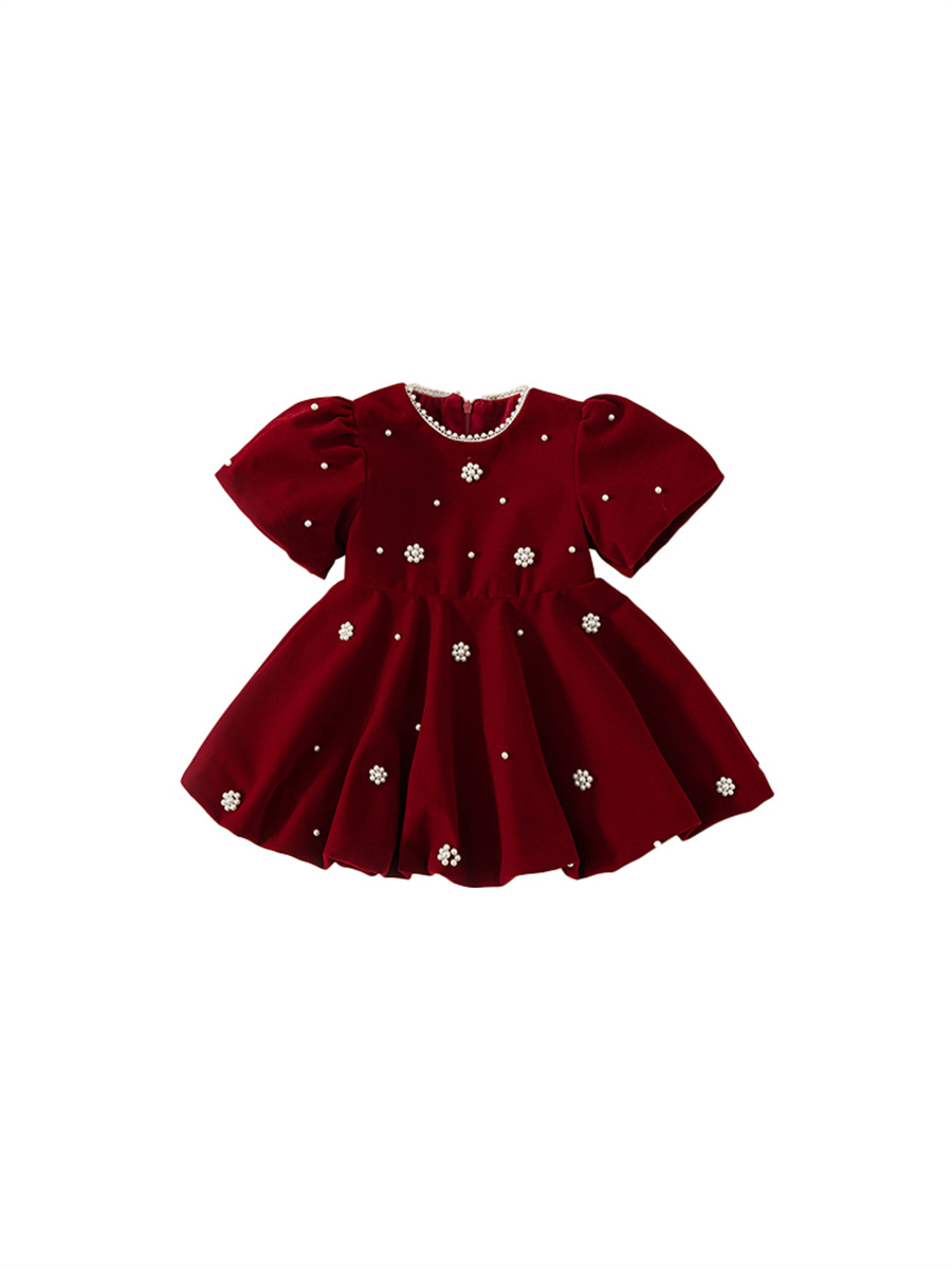 Youbao ropa para niños primavera y otoño vestido de niña otoño vestido rojo perla vestido de princesa ropa de actuación para niños falda para niños