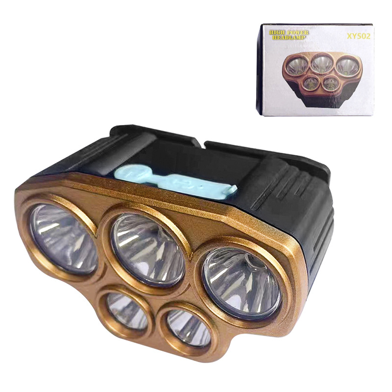 Faro de luz fuerte recargable súper brillante de largo alcance lámpara de minero al aire libre montada en la cabeza lámpara de iluminación de las fuerzas especiales al aire libre noche cinco faros