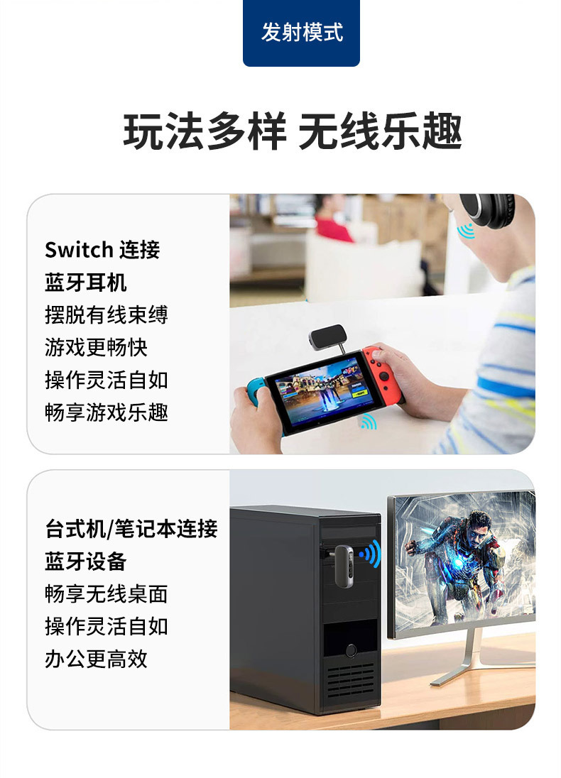 Car Bluetooth Audio Converter LED Digital Display Qualcomm Chip Speaker Bluetooth Receiver and Transmitter 2-in-1