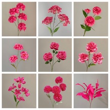 玫红色仿真花婚庆用花玫瑰花蝴蝶兰绣球百合假花玫红色仿真花批发
