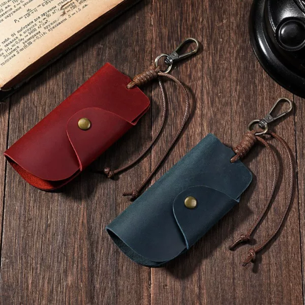 Cross-border bestseller: Crazy Horse leather key case, cowhide car key protector, home door key case, wax rope key leather cover