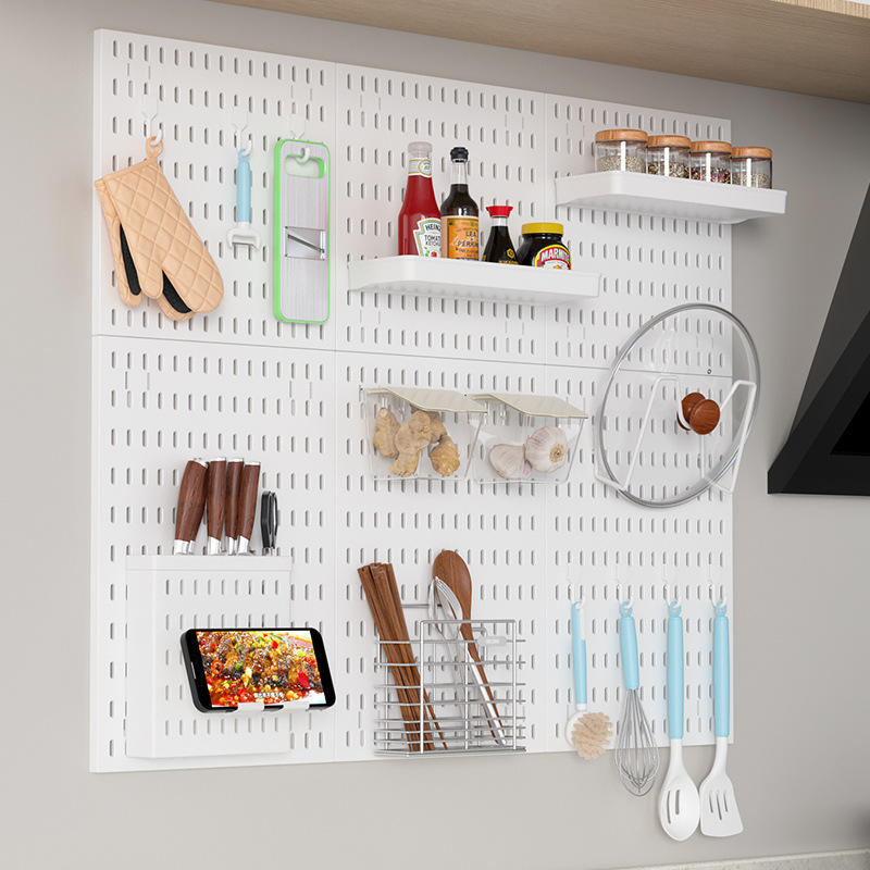 Kitchen Perforated Board Storage Board, Punch-Free Hook Shelf, Spice Knife Holder, Pot Lid Organizer, Universal Accessory Storage Rack