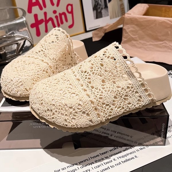 Boken zapatos verano nuevo estilo encaje crochet estilo literario plataforma plataforma sandalias Baotou ropa exterior zapatillas retro mujeres