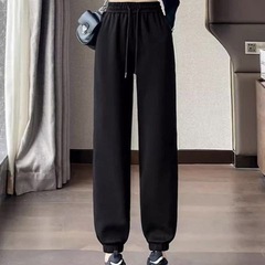 100纯棉春秋运动裤女新款宽松束脚休闲显瘦秋冬黑色灯笼卫长裤子