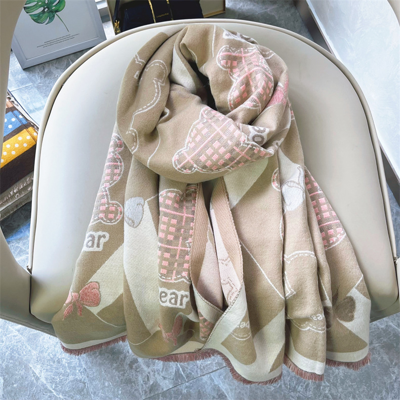 Nuove sciarpe autunno inverno, dolce fascia da collo con orsetto dei cartoni animati e carina ragazza, tendenza scialle caldo per studenti_voghion.com