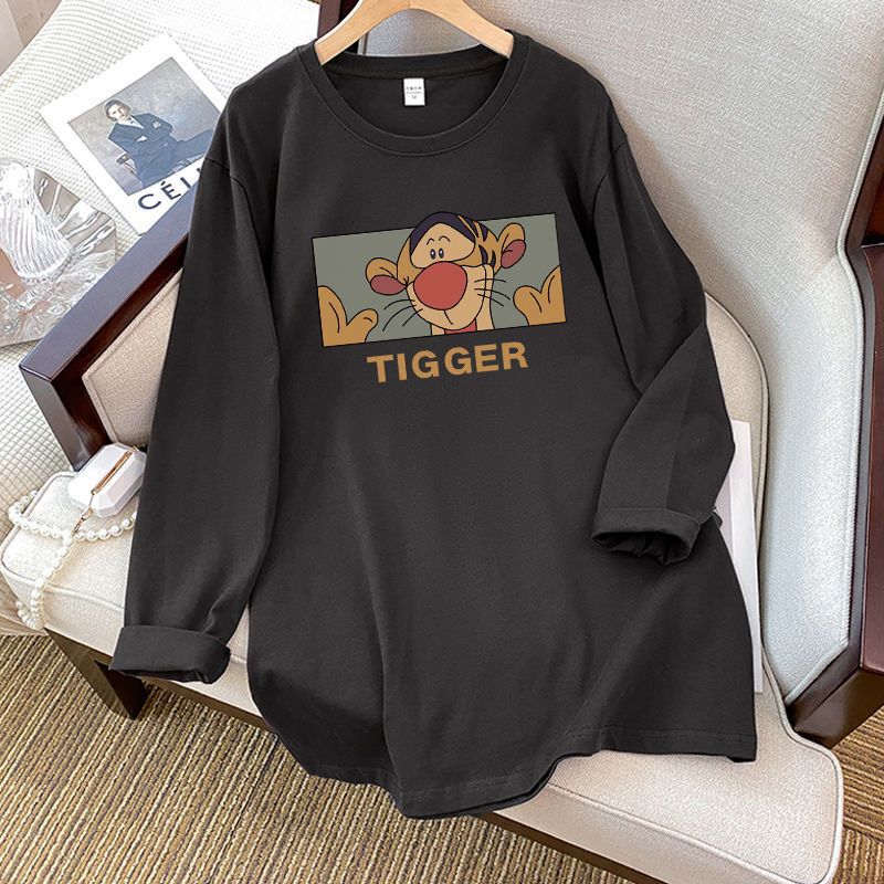 純綿長袖tシャツ女性秋新作韓国版ins潮オリジナルデザイン感プリント超美しいシャツ上着|undefined