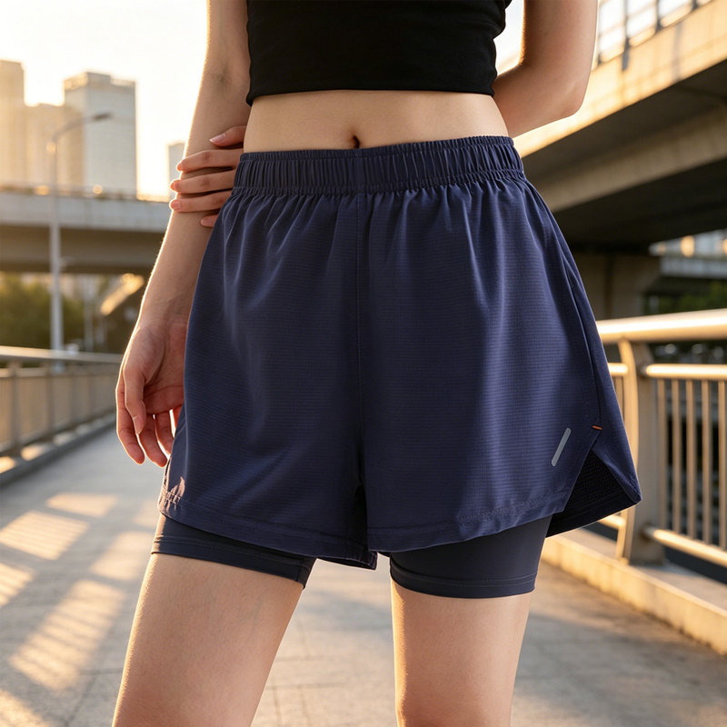 Summer yoga two-in-one sports shorts for petite girls, suitable for outdoor running and fitness, quick-drying, faux two-piece A-line shorts