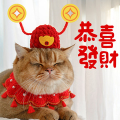 Festive red pet handmade New Year God of Wealth Hat Lucky Cat Ornaments Dog New Year Photos Pet New Year Hat