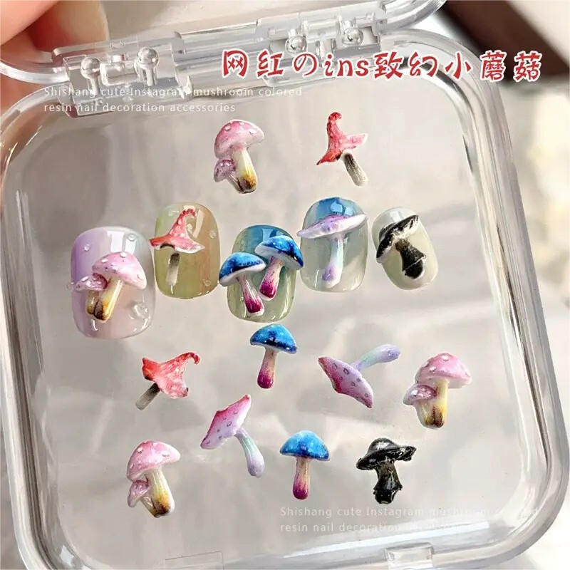 Psychedelic Mushroom Nail Art Jewelry Wholesale Cute Colorfulful Small Mushroom DIY Mobile Phone Case Wearable Nail Resin Decoration
