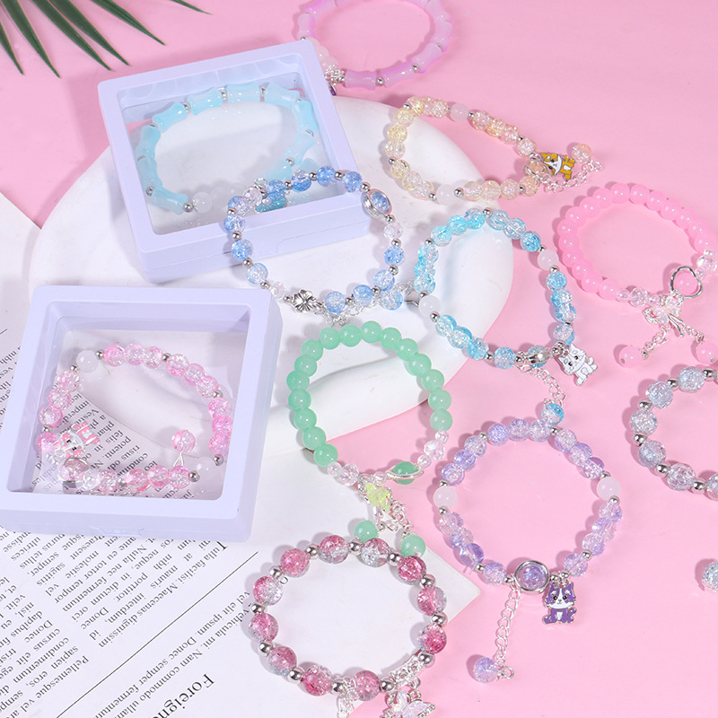 Pulsera de cuentas de bambú de dibujos animados - Estilo时尚, venta al por mayor, cuentas de cristal, joya para parejas y estudiantes, pulsera para niños y joyería femenina