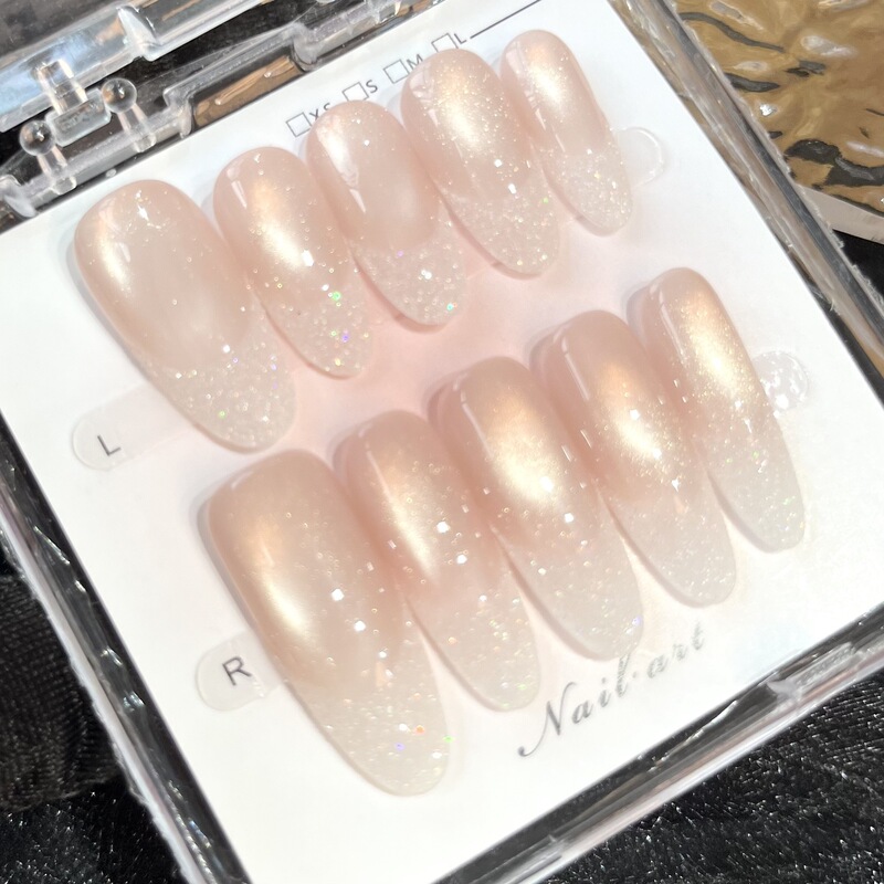 Beauty Tears 手作り光療法ウェアラブルネイルアーモンドホワイトニングキャットアイライト高級人気ヌードカラーフレンチウェアラブルネイルアートステッカー|undefined