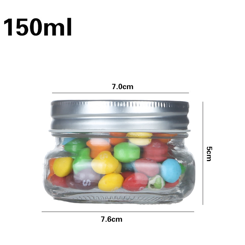 スクエアガラス瓶透明ガラス味噌汁瓶メイソン缶密封厚い貯蔵缶蜂蜜ジャム瓶卸売り
