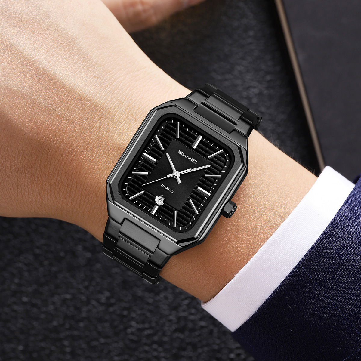 Momento de la belleza de la correa de acero para hombres reloj cuadrado reloj de negocios a prueba de agua calendario reloj de cuarzo fuente fábrica al por mayor transfronterizo