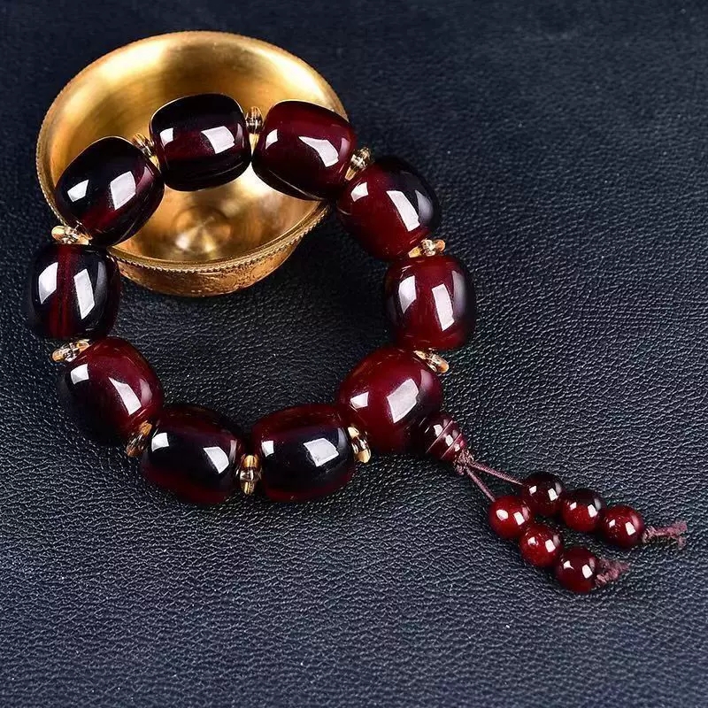 新款血牛角佛珠手串树脂仿牛角工艺品西藏牦牛新中式手持车档挂