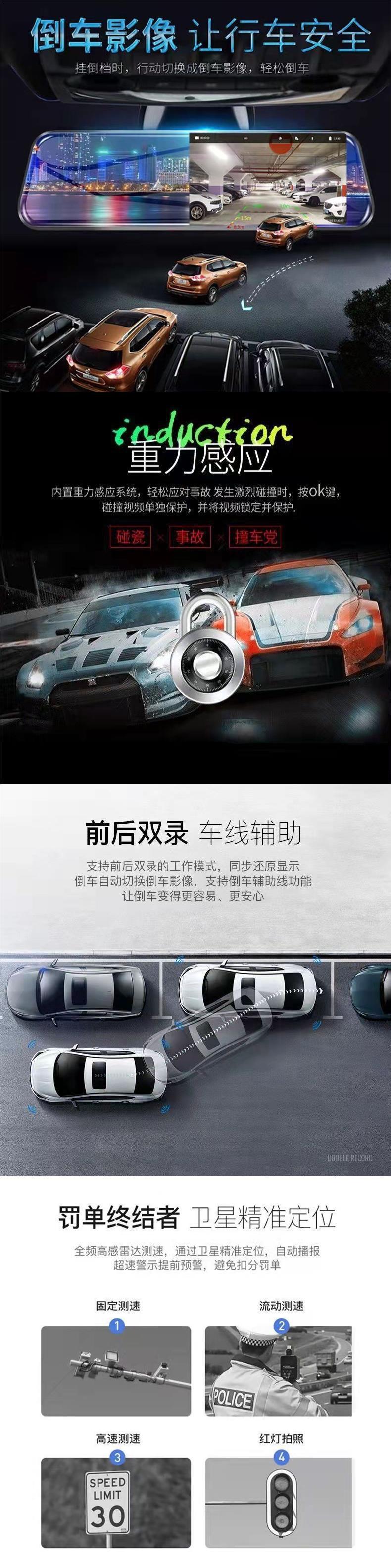 High-definition 360-degree panoramic car camera with front and rear dual recording, reversing image, and electronic dog monitoring, serving as a driving recorder
