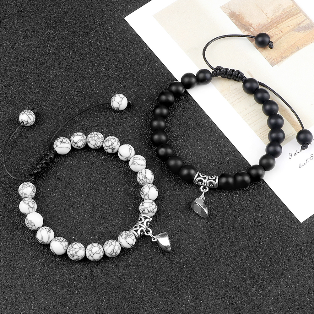 Heart shaped magnetic buckle braided handmade bracelet Long distance relationship couple gift creative jewelry Adjustable girlfriend bracelet in stock_voghion.com
