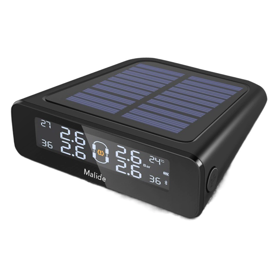 Монитор давления в шинах на солнечной энергии для автомобилей (межстранная модель) с голосовым оповещением, внешними универсальными датчиками и манометром