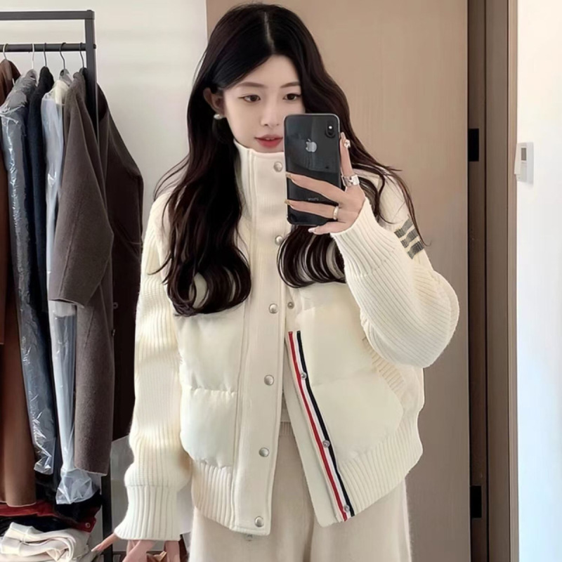 小个子穿搭针织拼接羽绒棉服女短款TB冬季休闲外套女立领棉衣加厚|undefined