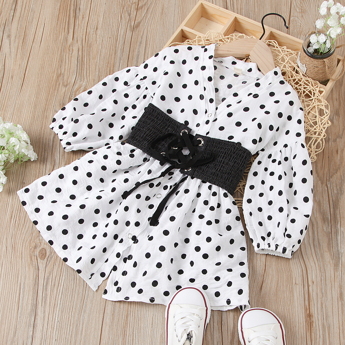 2024 Set für Mädchen im Prominentenstil, gewebte Strickjacke aus reiner Baumwolle mit V-Ausschnitt + elastische Jeanskrawatte_voghion.com