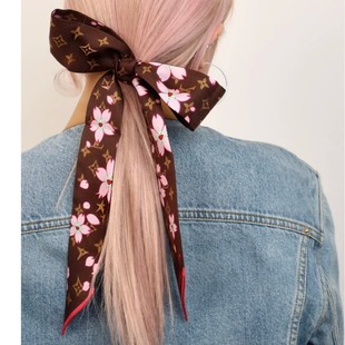 Celebrity-Inspired Spring and Summer Long Silk Scarf Hairband Cherry Blossom Versatile Hair Tie Hair Wrap Hair Ribbon Silk Scarf Cross-Border