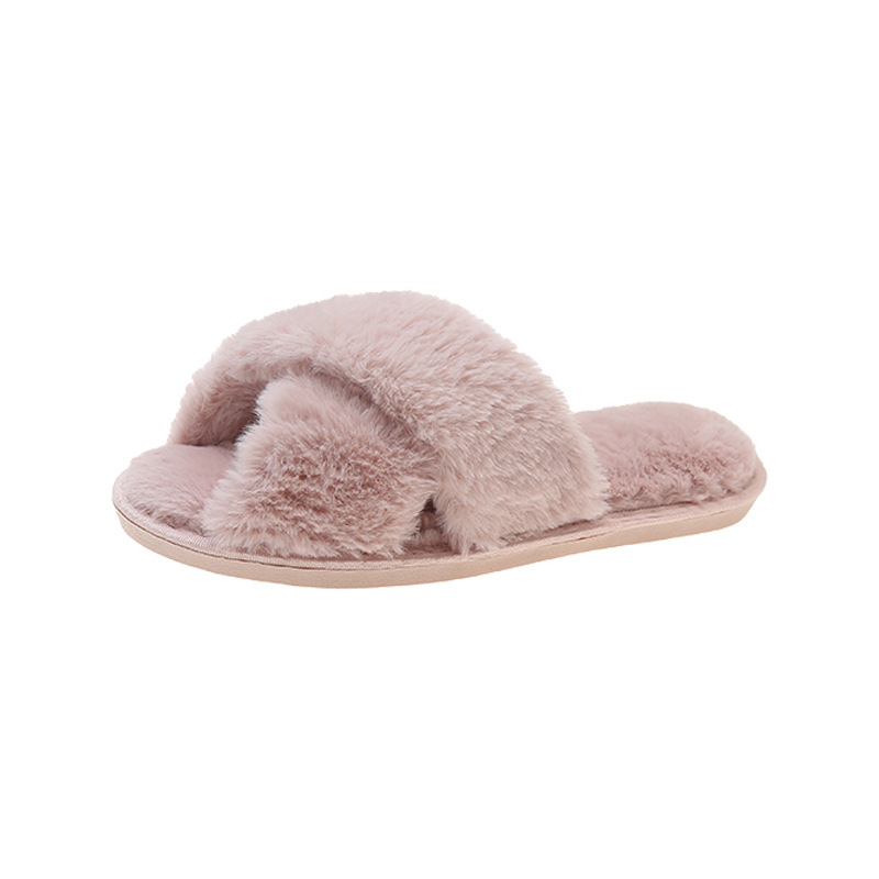 Pantuflas de lana cruzada de estilo explosivo transfronterizo para mujeres en otoño e invierno