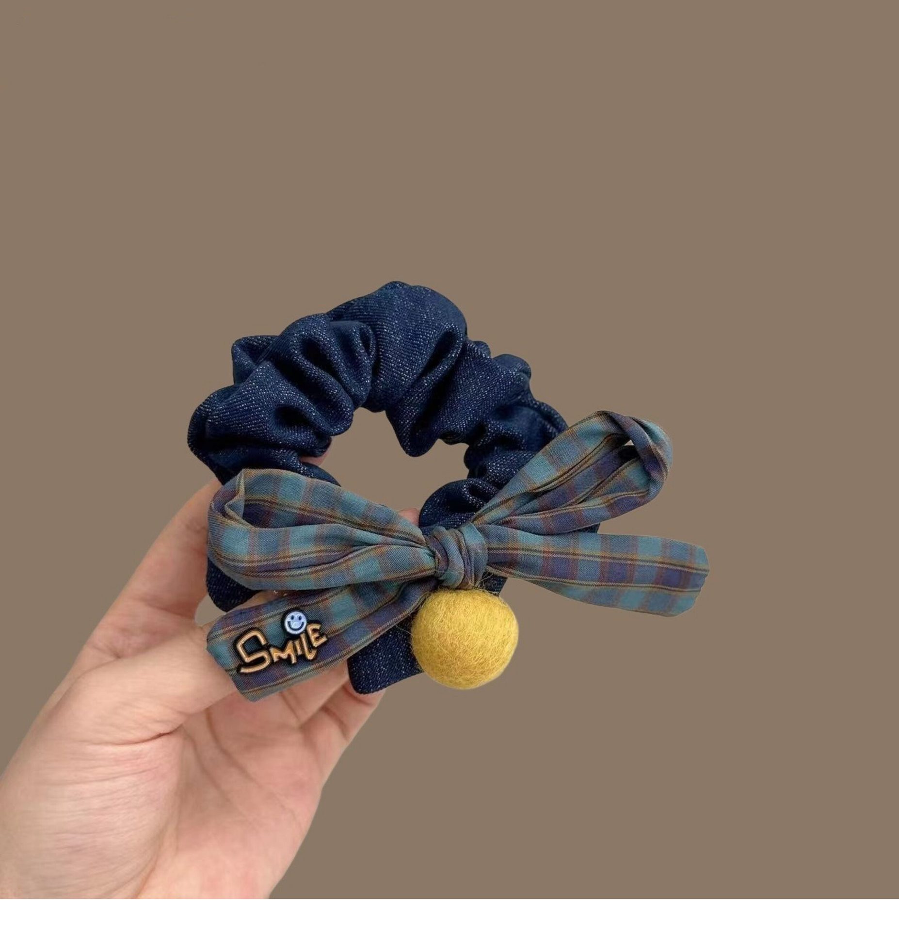 Korean Hair Accessories Plaid Bow Niche Hair Tie Gentle Versatile Retro Hair Rope High Elasticity Pom-Pom Hair Band Hair Cover