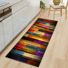 跨境批发厨房地垫家用木纹进门垫卫生间吸水地垫长条水晶绒地垫