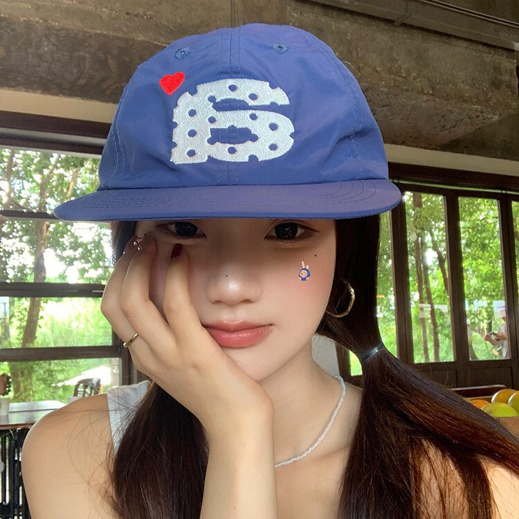 韩系复古小众爱心数字平檐棒球帽女夏季薄款透气显脸小鸭舌帽子潮|undefined