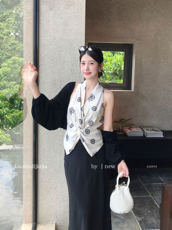 LS 法式优雅碎花修身小衫女  广州十三行2025早秋新品女装61097#|undefined