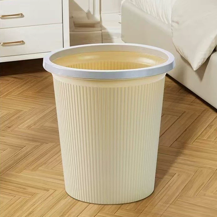 Trash Can, Light Luxury Ins Style, Lidless Ribbed Design, Medium–Extra Large