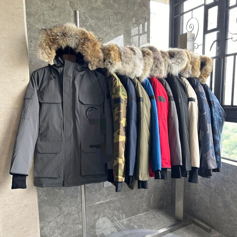 Canada's New 2008 Model Canada Goose down Jacket with Wolf Fur Collar, Unisex Couple Style, Mid-Length Parka Coat