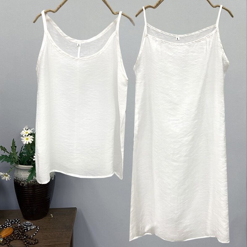 Summer Silk Cotton Slip Dress with Lining, Small Strap Ramie Slip Dress, Anti-Static Summer Silk Cotton Slip Dress with Lining, Small Strap Ramie Slip Dress, Anti-Static