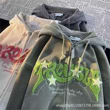 2025春秋季新款潮牌灯芯绒外套男女款美式复古刺绣拉链开衫卫衣