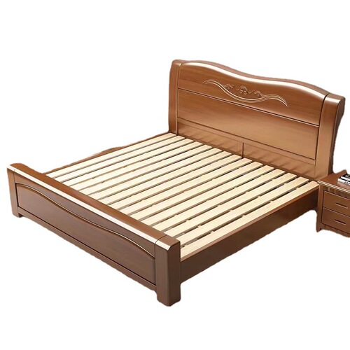 Chinese Oak Solid Wood Bed 1.5m Single Bed 1.8m Double Bed Modern Master Bedroom Drawer High Box Storage Wedding Bed