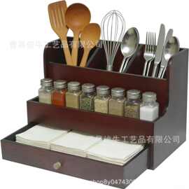 复古木质餐具收纳盒餐厅刀叉放置盒厨房调味品杂物整理盒收纳架