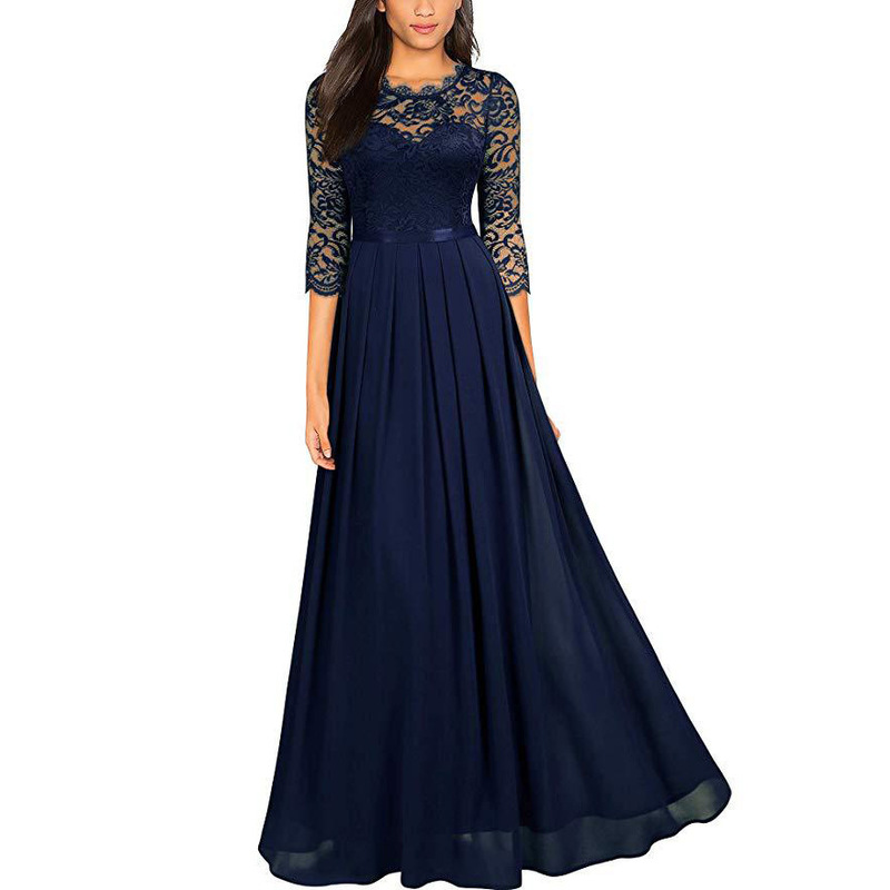 Cross-Border Women's Dress Lace Chiffon Splicing Evening Dress Independent Site European and American Amazon New Popular Bridesmaid Dress