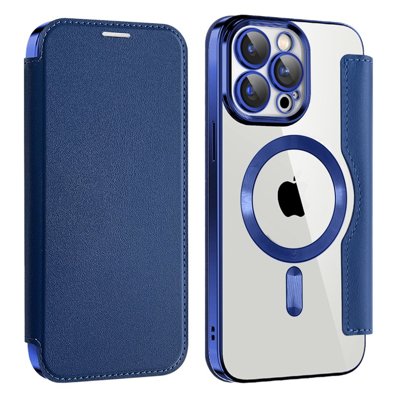 Funda de cuero abatible iPhone 16Pro adecuada para modelos explosivos 16E Apple 15 Estuche para teléfono móvil de succión magnética galvanoplastia 14 Amazon