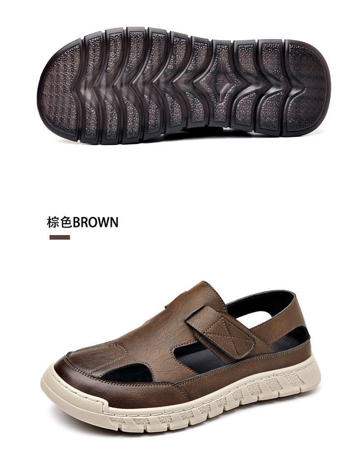 Dép sandal nam quai ngang hở ngón kiểu La Mã khoét lỗ, mặt da bò — PZ315 màu nâu, PZ315 màu đen chi tiết 22
