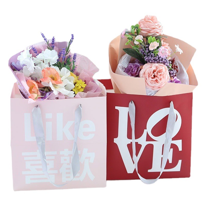 Flor embalaje ramo bolso moda gran palabra flor regalo bolsa de embalaje al por mayor cuadrado bolsa de flores