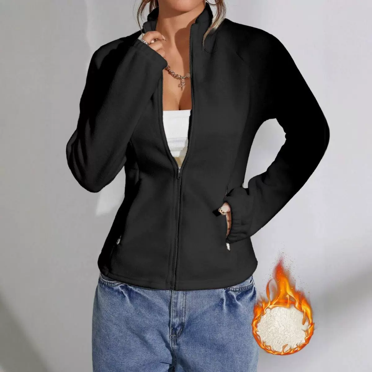 2025冬季新款女装亚马逊欧美跨境立领口袋外套加绒短款修身呢子衣