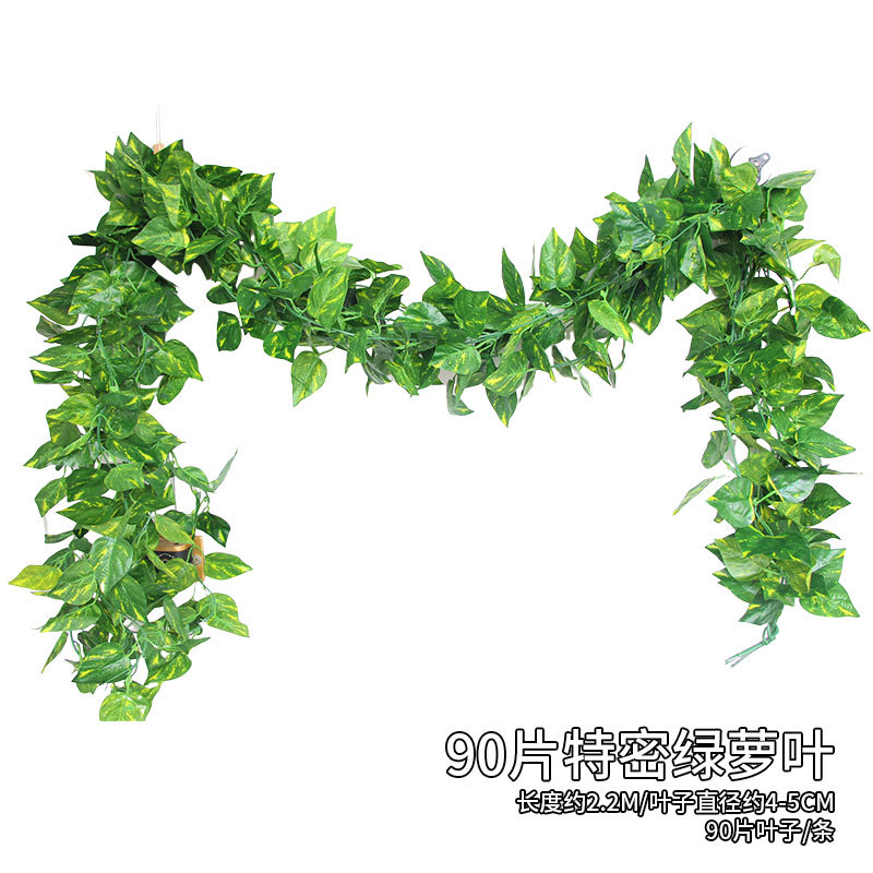 Venta al por mayor de simulación de hoja de uva escalada Tigre ratán Gecko hoja de simulación de plástico planta verde rábano hoja falsa flor decorativa vid