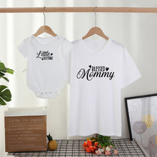 blessed mommy爱心 little blessing棉T恤欧美母女母子短袖