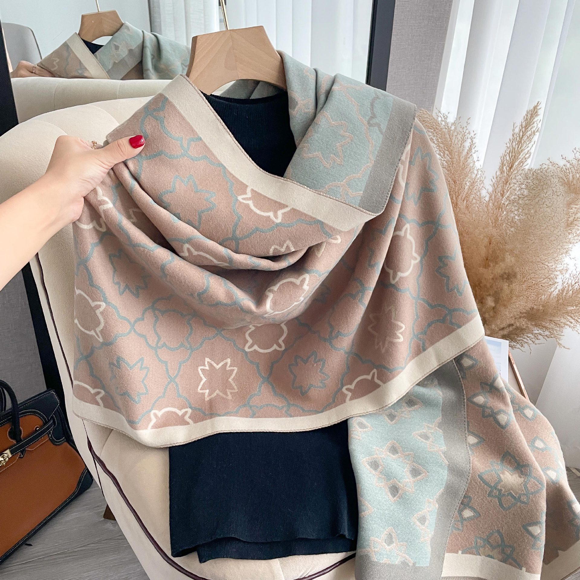 2023 nuevo estilo coreano simple todo fósforo estrella impresa bufanda mujer Otoño e Invierno engrosada moda elegante chal de Cachemira