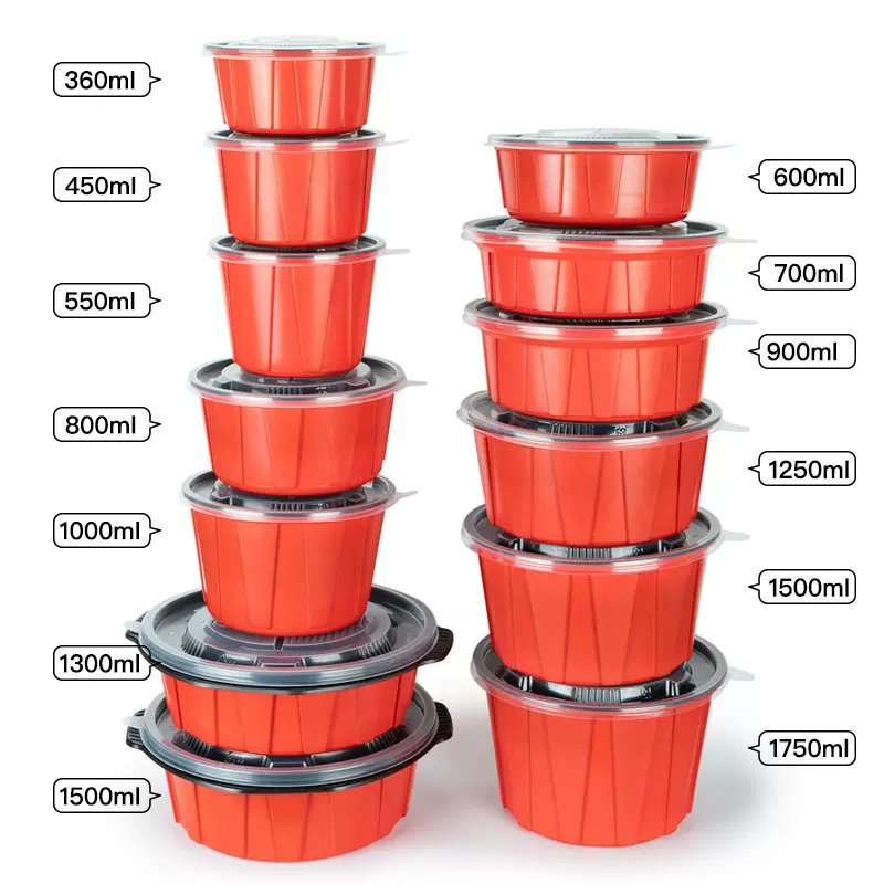 喇叭花黑红餐盒一次性塑料便当盒加厚外卖饭盒打包盒汤碗日式餐盒