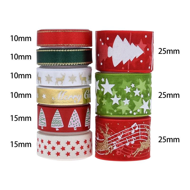 Embalaje de regalos transfronterizos cinta de navidad impresa cinta de árbol de Navidad nota de seda set 2Y